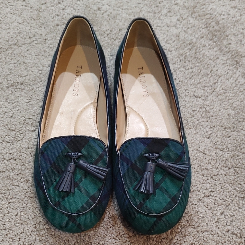 Talbots Women's Plaid Loafers in Green and Black